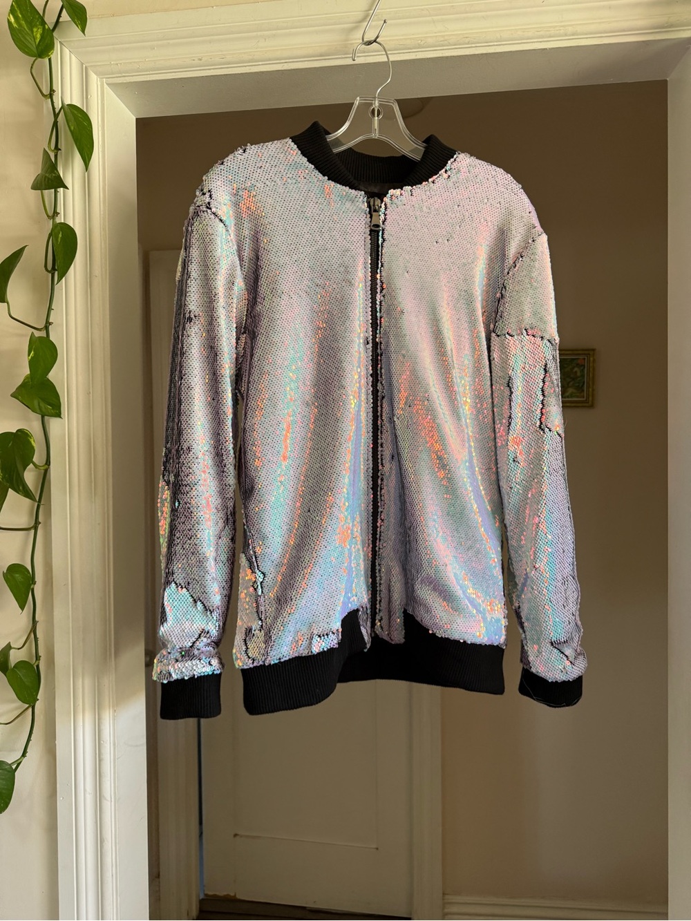 Iridescent sequin bomber jacket size medium